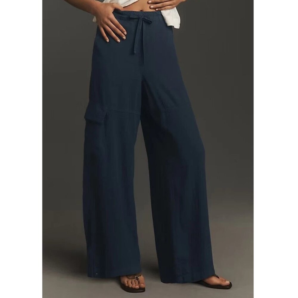 Anthropologie Pilcro 808 Linen Beach Cargo Pants Navy Blue XS